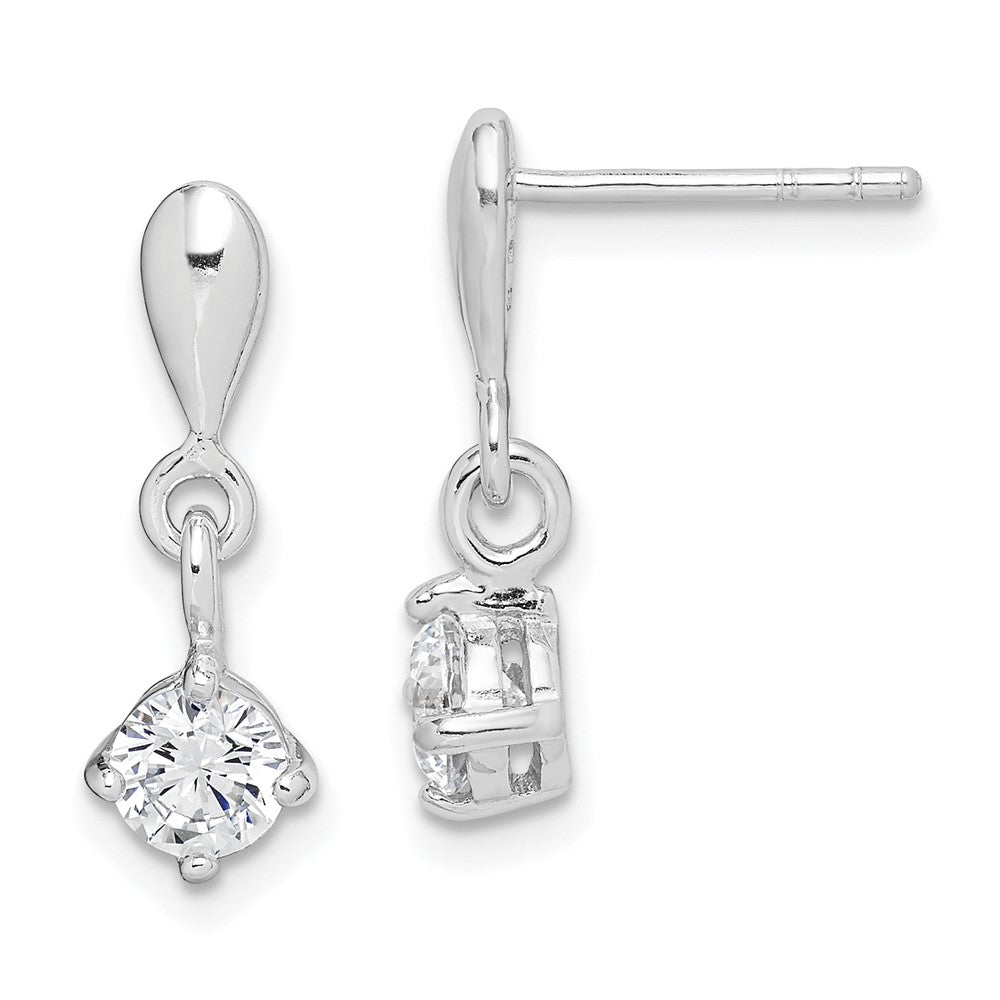 Sterling Silver Rhodium-plated Polished CZ Post Dangle Earrings - 3