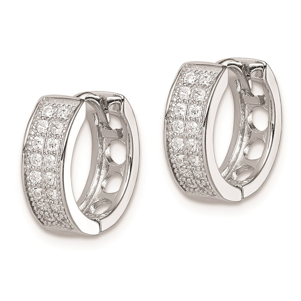 Sterling Silver Rhodium-plated CZ Hinged Hoop Earrings - 3