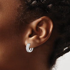 Sterling Silver Rhodium-plated CZ Hinged Hoop Earrings - 3