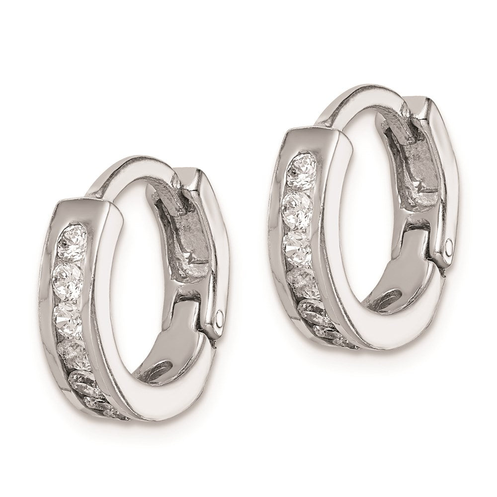 Sterling Silver Rhodium-plated CZ Hinged Earrings - 2