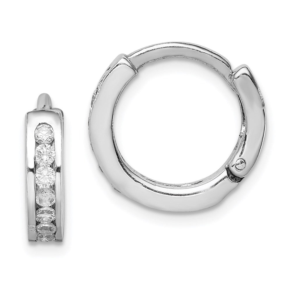 Sterling Silver Rhodium-plated CZ Hinged Earrings - 2