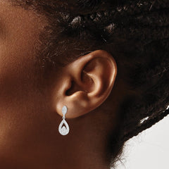 Sterling Silver Rhodium-plated CZ Pavâ Pear Dangle Post Earrings