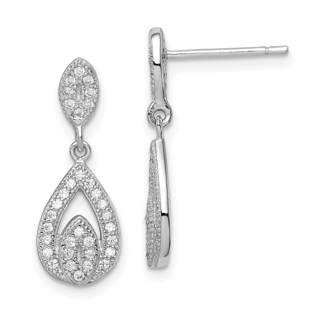 Sterling Silver Rhodium-plated CZ Pavâ Pear Dangle Post Earrings