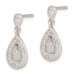 Sterling Silver Rhodium-plated CZ Pavâ Pear Dangle Post Earrings - 2