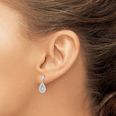 Sterling Silver Rhodium-plated CZ Pavâ Pear Dangle Post Earrings - 2