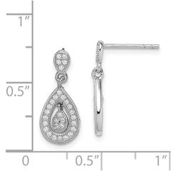Sterling Silver Rhodium-plated CZ Pavâ Pear Dangle Post Earrings - 2