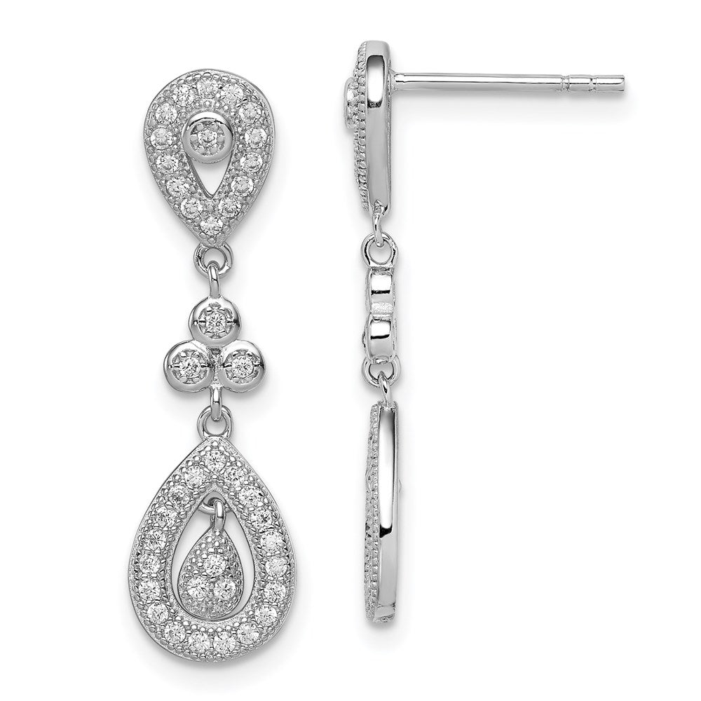 Sterling Silver Rhodium-plated CZ Pavâ Pear Dangle Post Earrings - 3