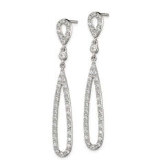 Sterling Silver Rhodium-plated Polished CZ Teardrop Post Dangle Earrings