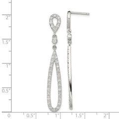 Sterling Silver Rhodium-plated Polished CZ Teardrop Post Dangle Earrings