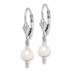 Sterling Silver Rhodium-plated 6-7mm White Semi-Round Freshwater Cultured Pearl Leverback Dangle Earrings - 2