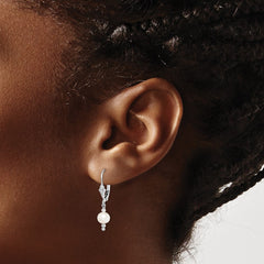 Sterling Silver Rhodium-plated 6-7mm White Semi-Round Freshwater Cultured Pearl Leverback Dangle Earrings - 2