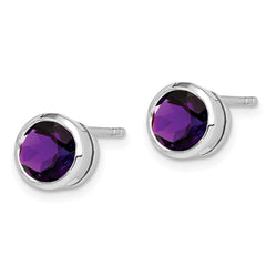 Sterling Silver Rhodium-plated Amethyst Post Earrings - 3