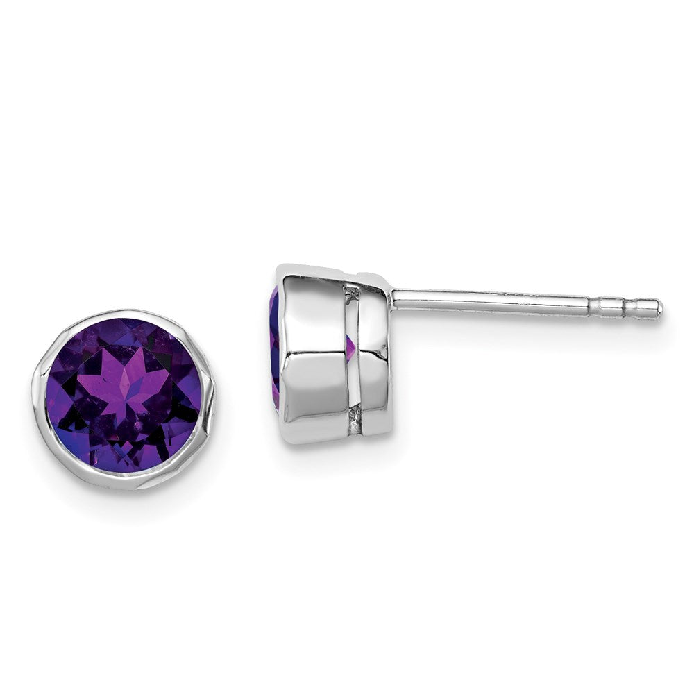 Sterling Silver Rhodium-plated Amethyst Post Earrings - 3