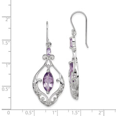 Sterling Silver Rhodium Plated Amethyst Fancy Dangle Earrings