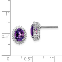 Sterling Silver Rhodium-plated Amethyst and Diamond Earrings - 3