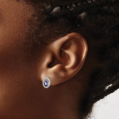 Sterling Silver Rhodium Plated Diamond & Tanzanite Oval Post Earrings - 2