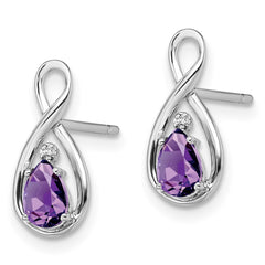 Sterling Silver Rhodium Plated Diamond and Amethyst Post Earrings - 3