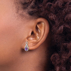Sterling Silver Rhodium Plated Diamond and Amethyst Post Earrings - 3