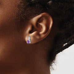 Sterling Silver Rhodium Plated Diamond and Amethyst Post Earrings - 4