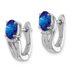 Sterling Silver Rhodium Plated Diamond & Sapphire Hinged Earrings - 2