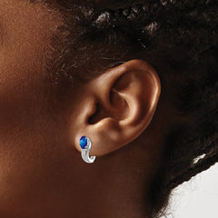 Sterling Silver Rhodium Plated Diamond & Sapphire Hinged Earrings - 2