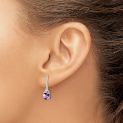 Sterling Silver Rhodium Plated Diamond and Amethyst Post Earrings - 2