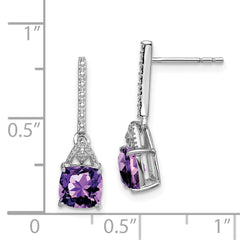 Sterling Silver Rhodium Plated Diamond and Amethyst Post Earrings - 2