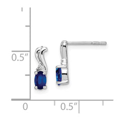 Sterling Silver Rhodium Plated Diamond & Sapphire Oval Post Earrings - 2
