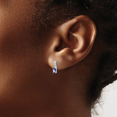 Sterling Silver Rhodium Plated Diamond & Tanzanite Oval Post Earrings - 3