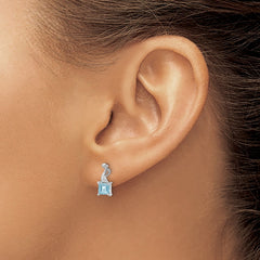 Sterling Silver Rhodium Plated Diamond and Blue Topaz Square Earrings