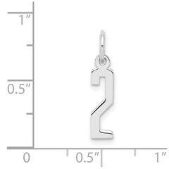 Sterling Silver/Rhodium-plated Elongated Polished Number 2 Charm