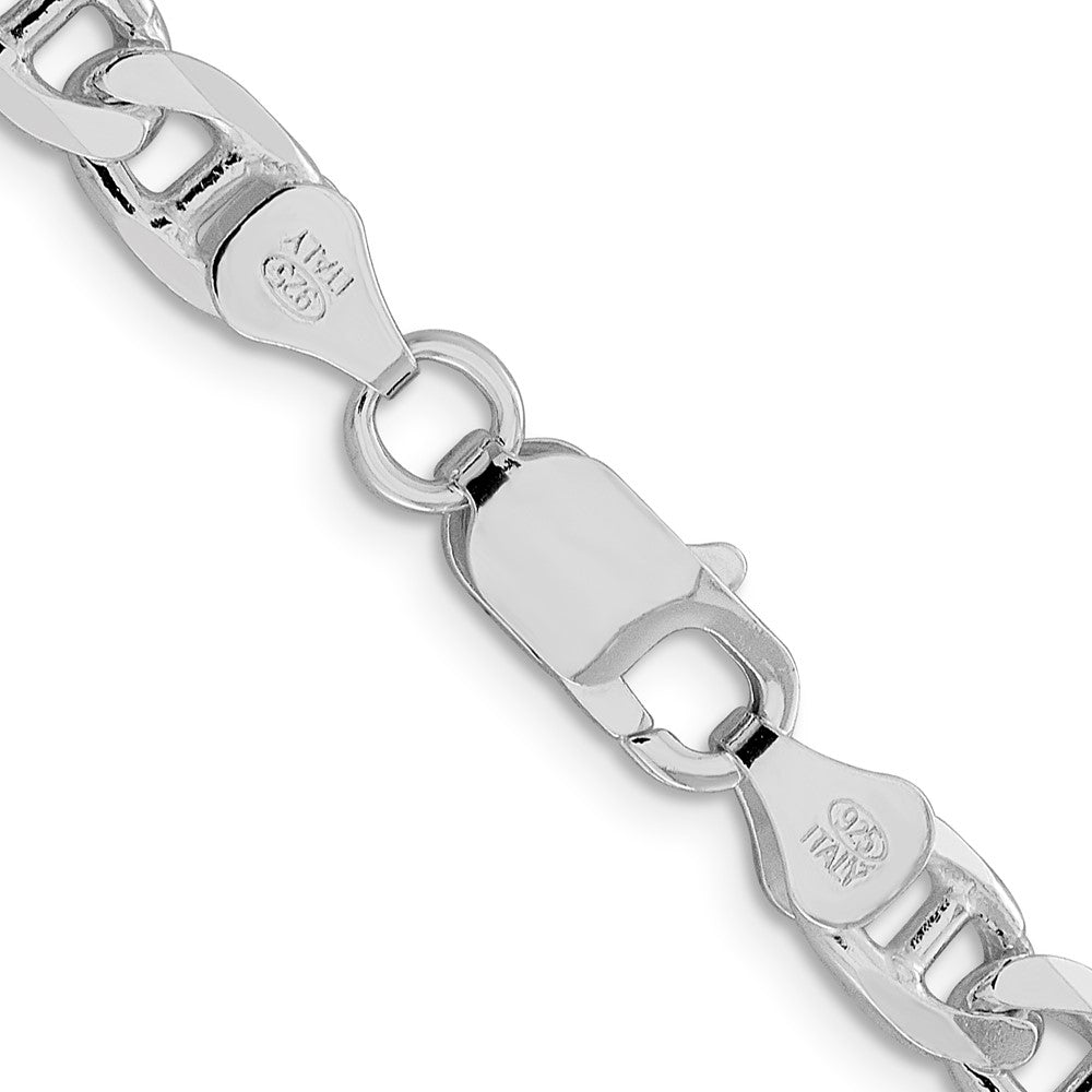 Sterling Silver Rhodium-plated 6.5mm D/C Flat Anchor Curb Chain