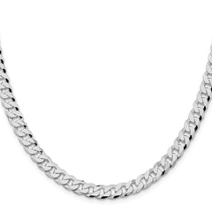 Sterling Silver Rhodium-plated 7mm Beveled Curb Chain