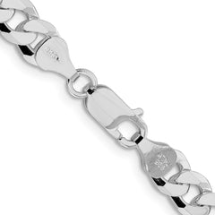 Sterling Silver Rhodium-plated 7mm Beveled Curb Chain