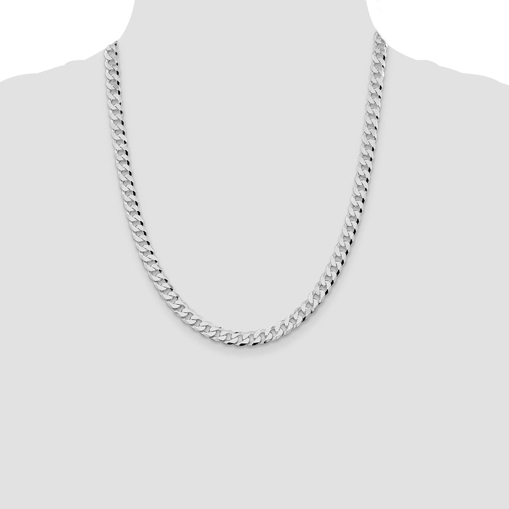 Sterling Silver Rhodium-plated 7mm Beveled Curb Chain