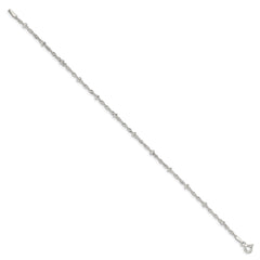 Sterling Silver 2.5mm Singapore w/ Beads Chain Anklet - 2