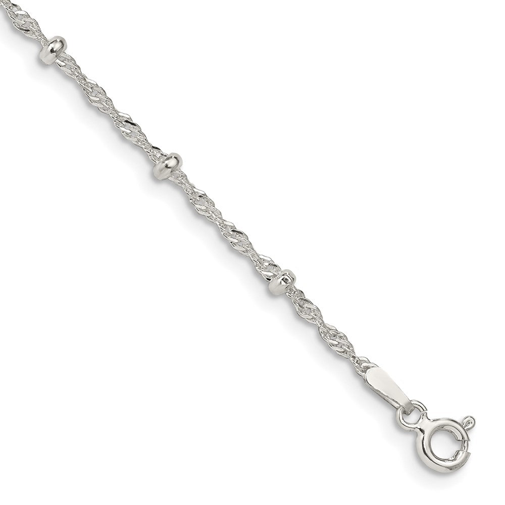 Sterling Silver 2.5mm Singapore w/ Beads Chain Anklet - 2