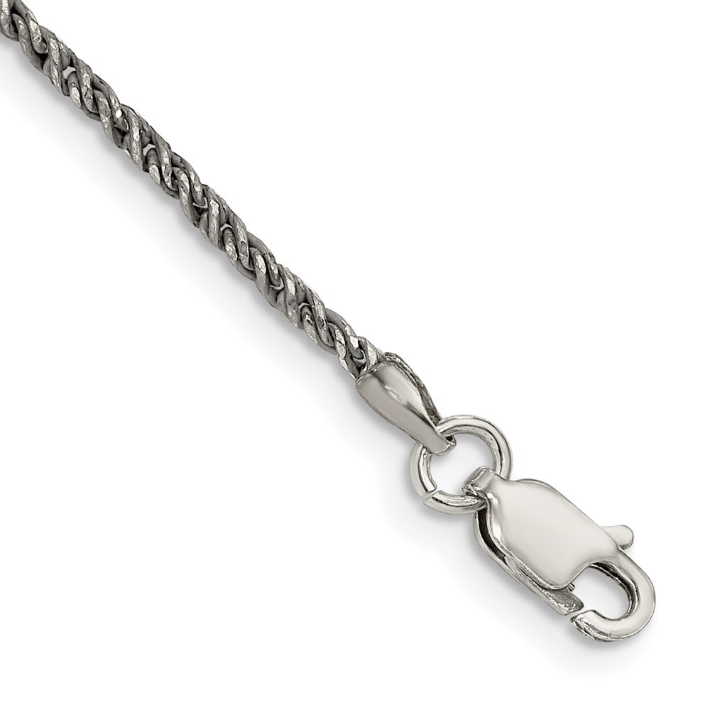 Sterling Silver Ruthenium-plated 1.7mm Twisted Tight Wheat Chain - 7