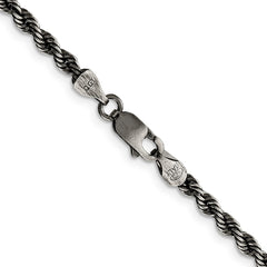 Sterling Silver Ruthenium-plated 3.4mm Rope Chain - 6