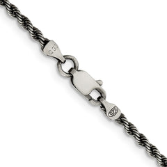 Sterling Silver Ruthenium-plated 2.3mm Rope Chain - 2
