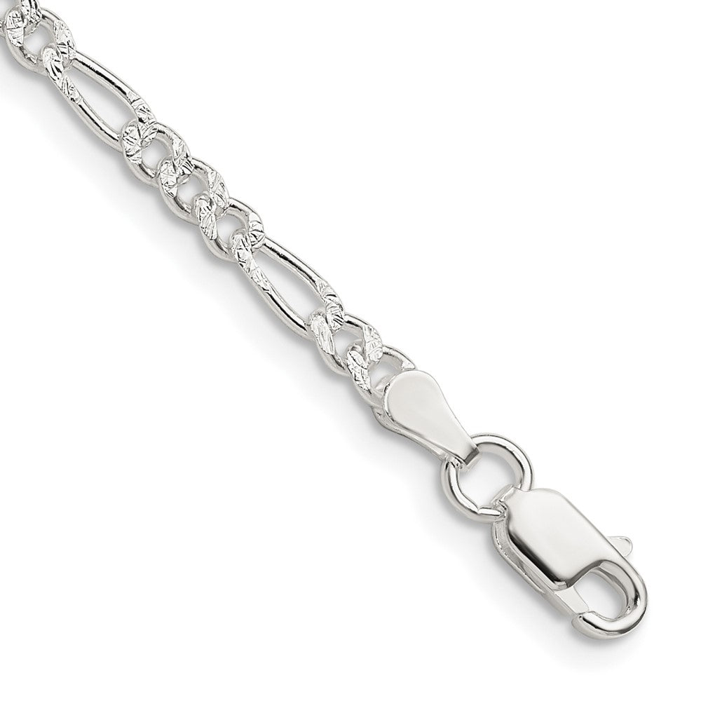 Sterling Silver 3mm Pavâ Flat Figaro Chain - 4