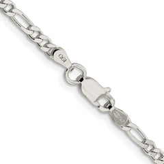 Sterling Silver Rhodium-plated 3mm Pavâ Flat Figaro Chain - 7