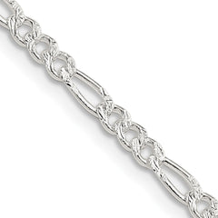 Sterling Silver 3mm Pavâ Flat Figaro Chain - 3