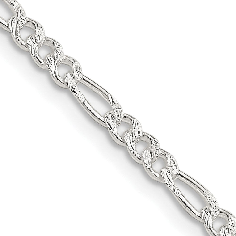 Sterling Silver 3mm Pavâ Flat Figaro Chain - 7