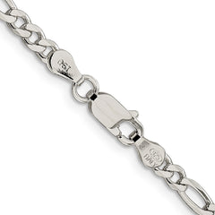 Sterling Silver 4mm Pavâ Flat Figaro Chain - 9