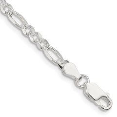 Sterling Silver 4mm Pavâ Flat Figaro Chain - 6