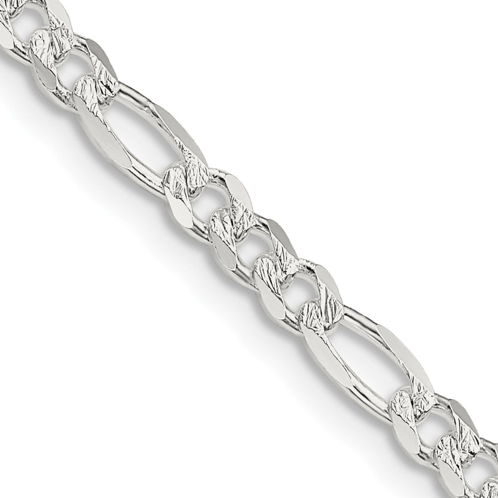 Sterling Silver 4mm Pavâ Flat Figaro Chain - 9