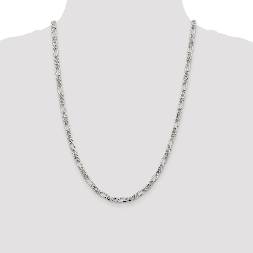 Sterling Silver 4.3mm Pav‚ Flat Figaro Chain