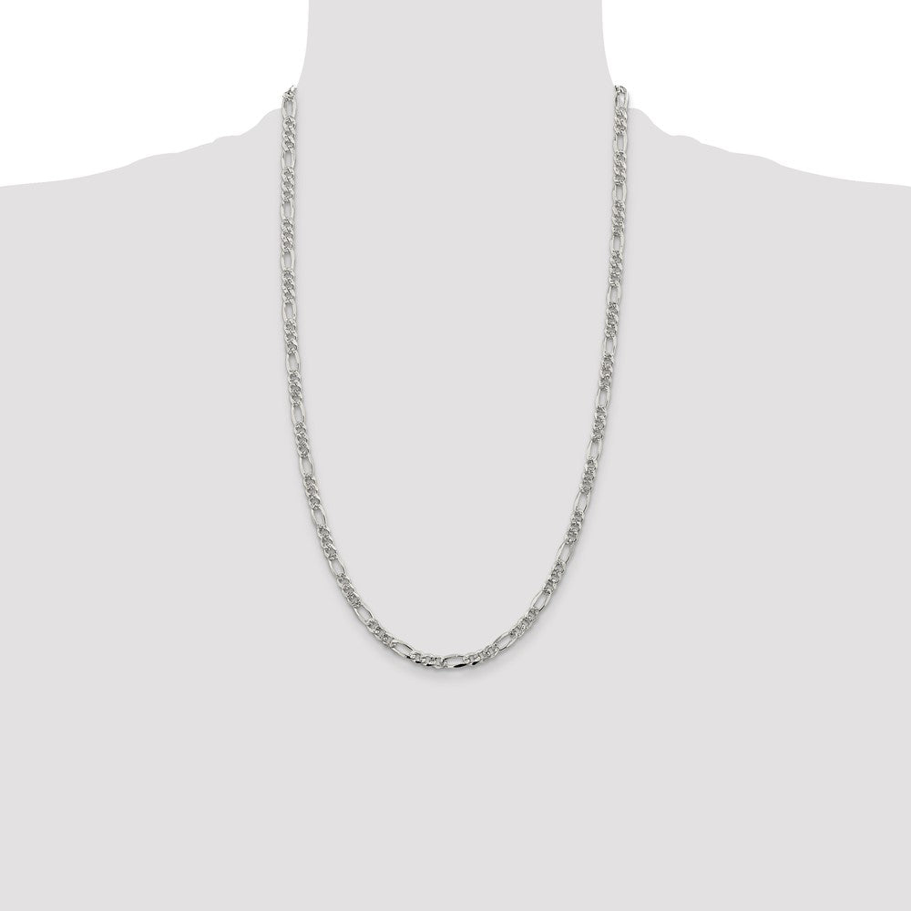 Sterling Silver 4.3mm Pav‚ Flat Figaro Chain