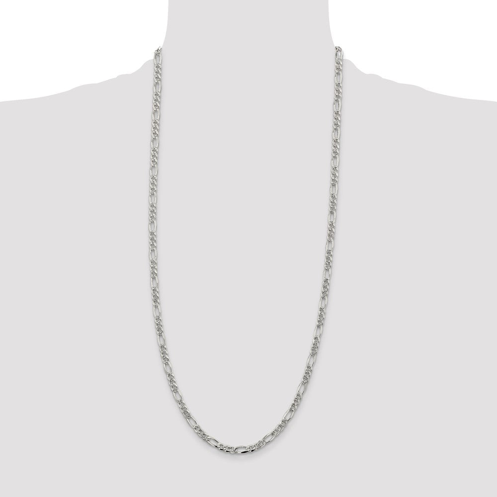 Sterling Silver 4.3mm Pav‚ Flat Figaro Chain